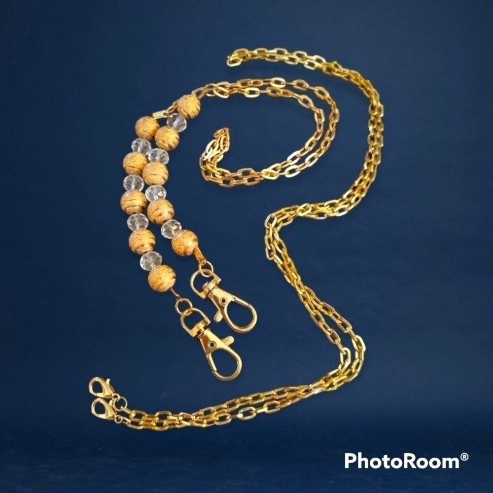 3/$20 Two Goldtone Beaded Chain Double Clasp Pocket Wallet Mask Purse